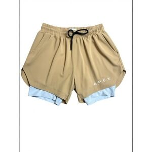 APEX ApexLite 3.0 Training Shorts Mens Large Tan Beige 2-in-1 Compression Liner